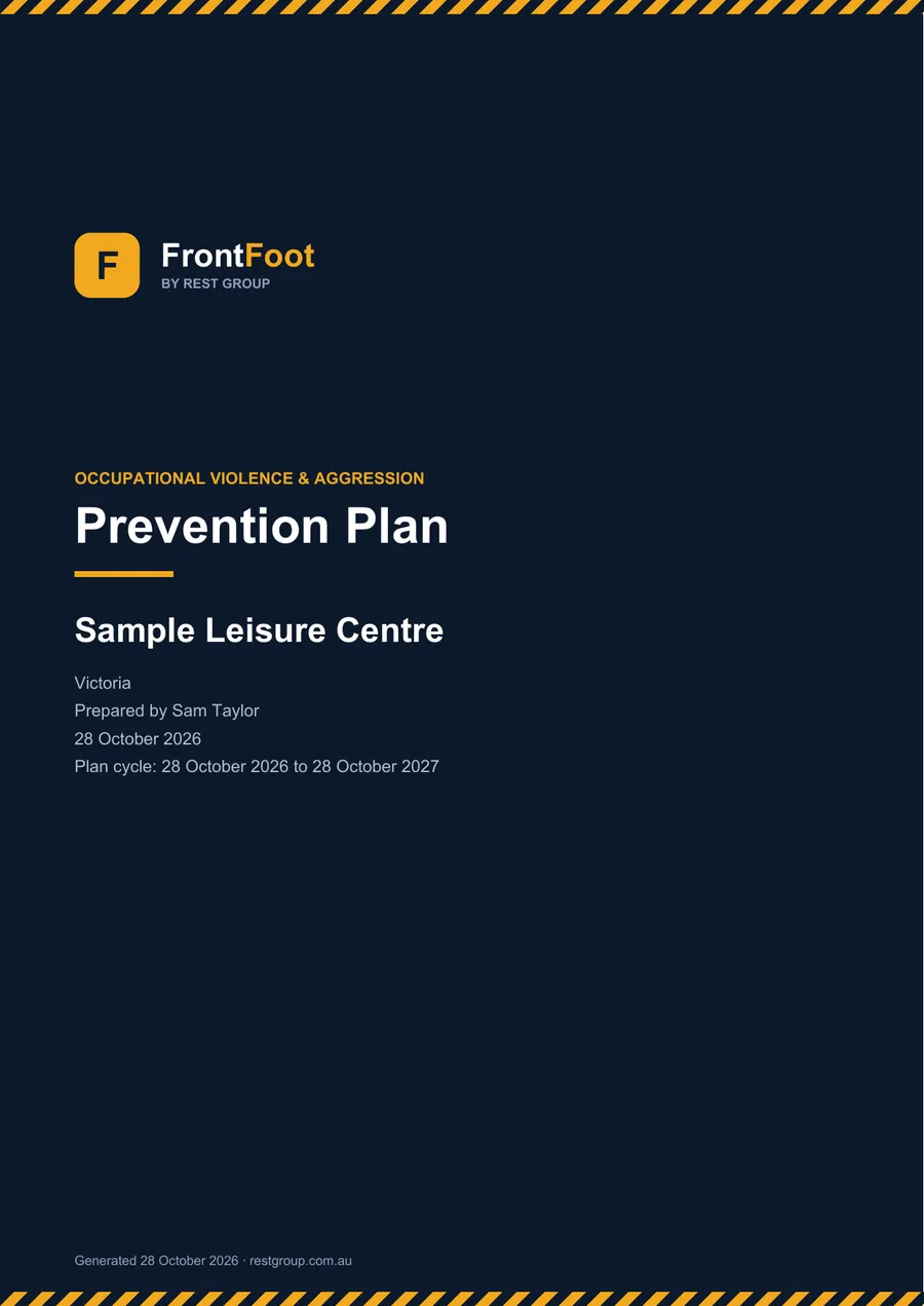 Sample plan cover page for a sample venue
